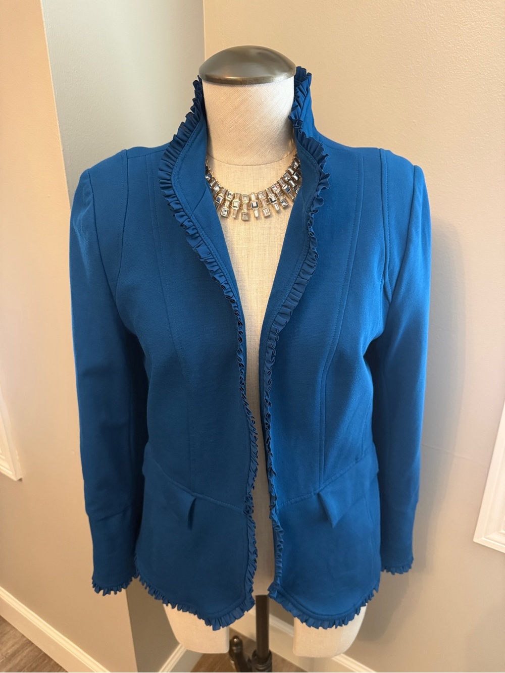 Chico's Teal Blue Ruffle-Trim Blazer
